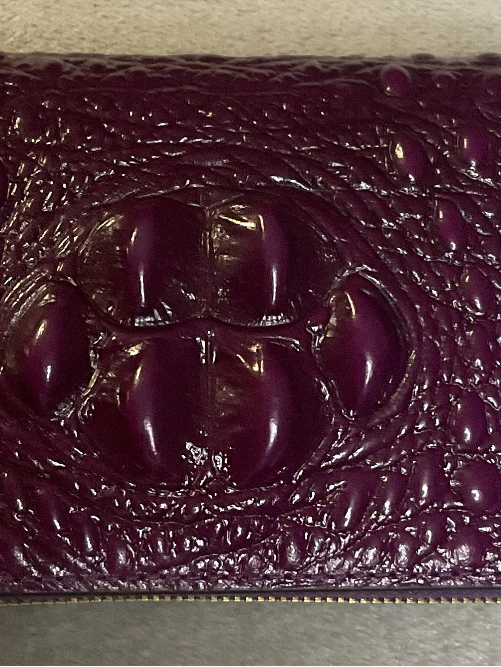 NWT PIJUSHI Purple 3D Rose Embossed Leather Handbag & Matching Wristlet Wallet